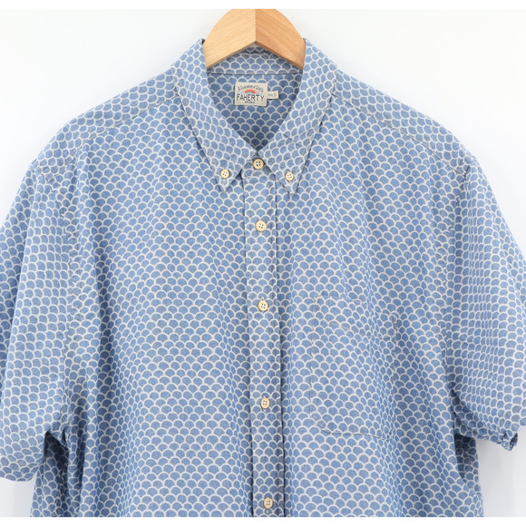 Faherty Men's Short Sleeve Stretch Playa Button Down Shirt Blue Sz 2XL - Picture 3 of 6